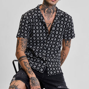 Black Geometric Crochet Shirt
