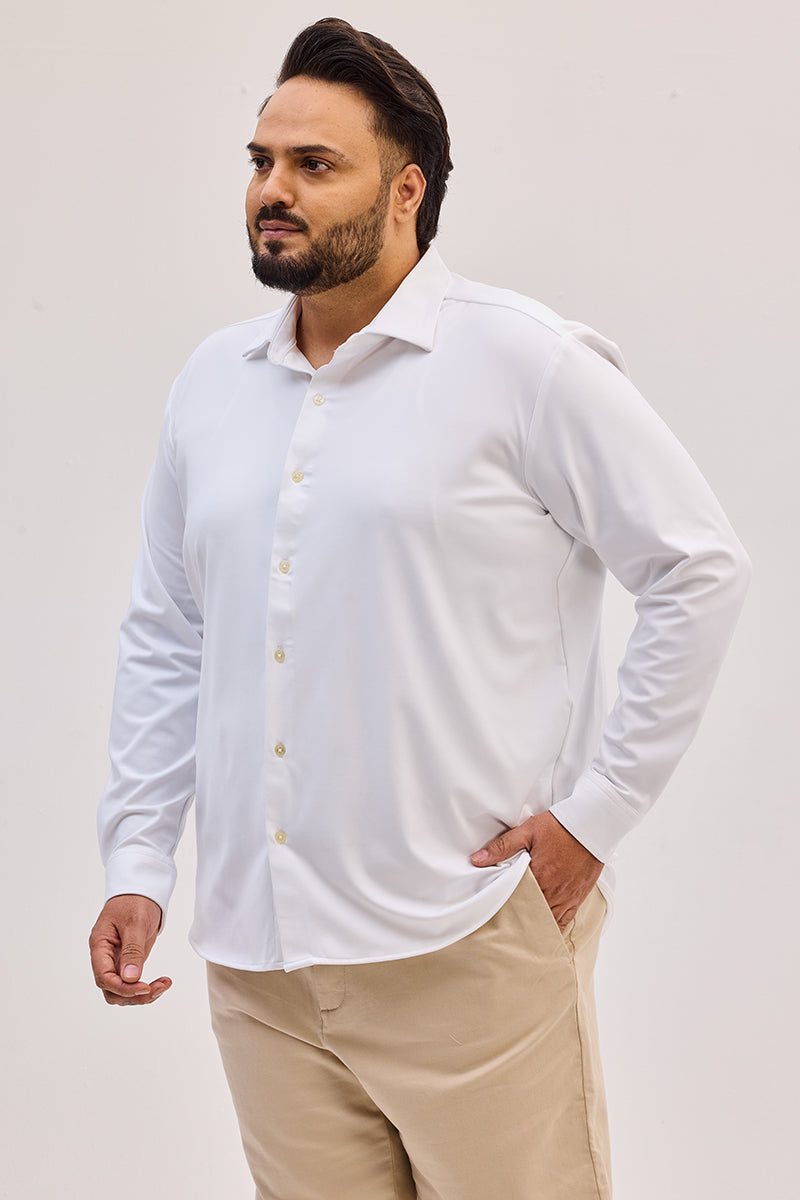 White Regular Fit Stretch Shirt