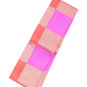 Pink & Peach Handloom Kanchipuram Silk Saree With Checks