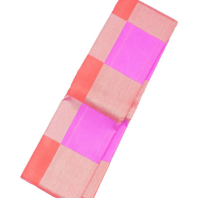 Pink & Peach Handloom Kanchipuram Silk Saree With Checks
