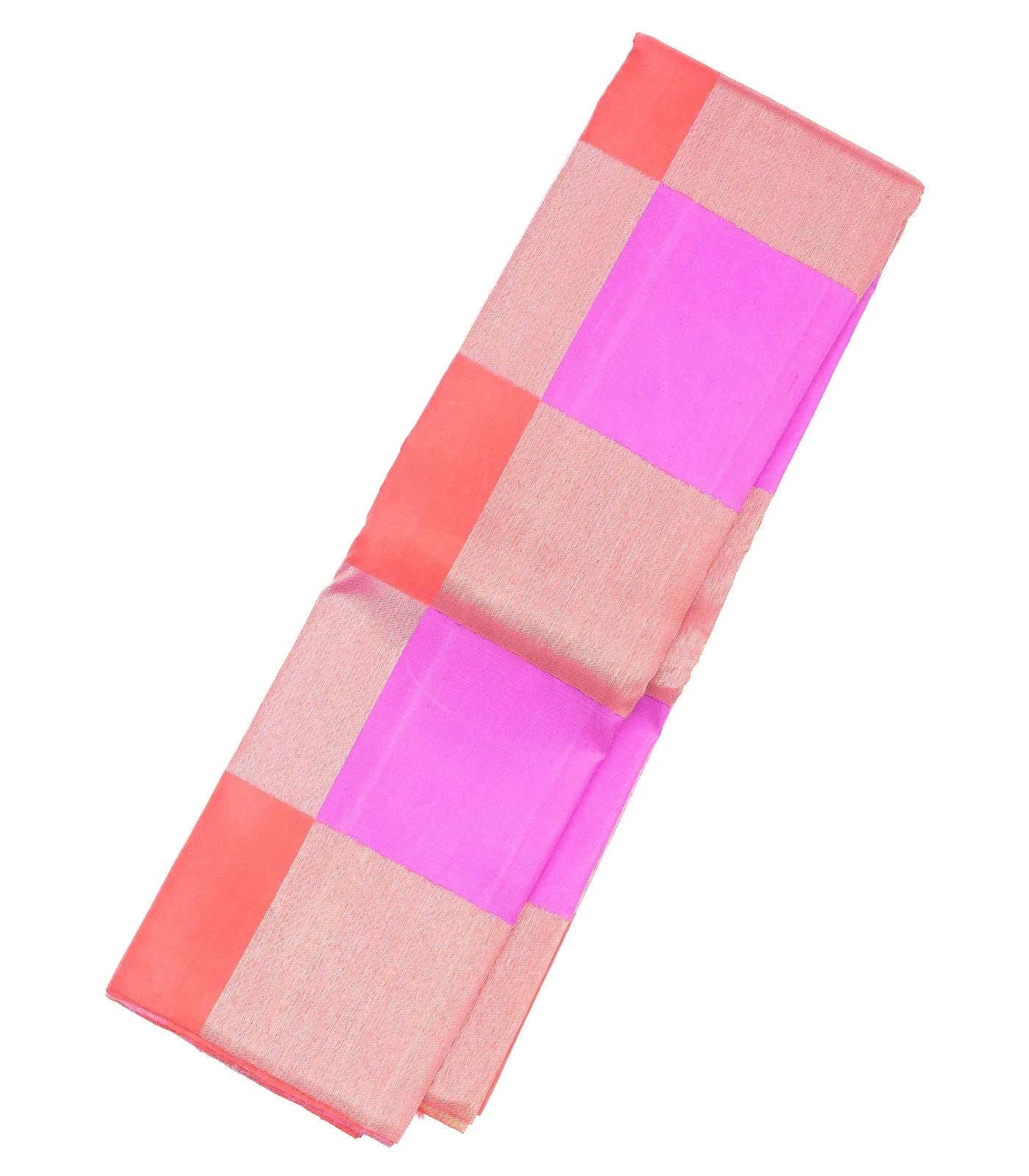 Pink & Peach Handloom Kanchipuram Silk Saree With Checks