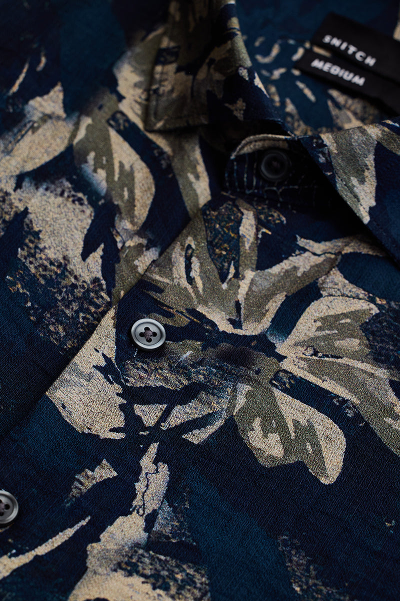 Navy Textured Floral Shirt