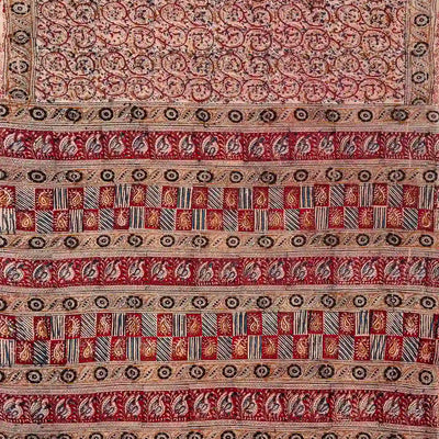 Pink Woven Kalamkari Cotton Saree With Printed Floral Motifs