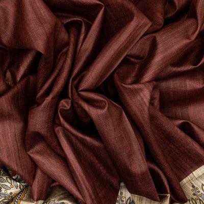 Brown Handloom Tussar Silk Saree With Printed Lord Ram Motifs