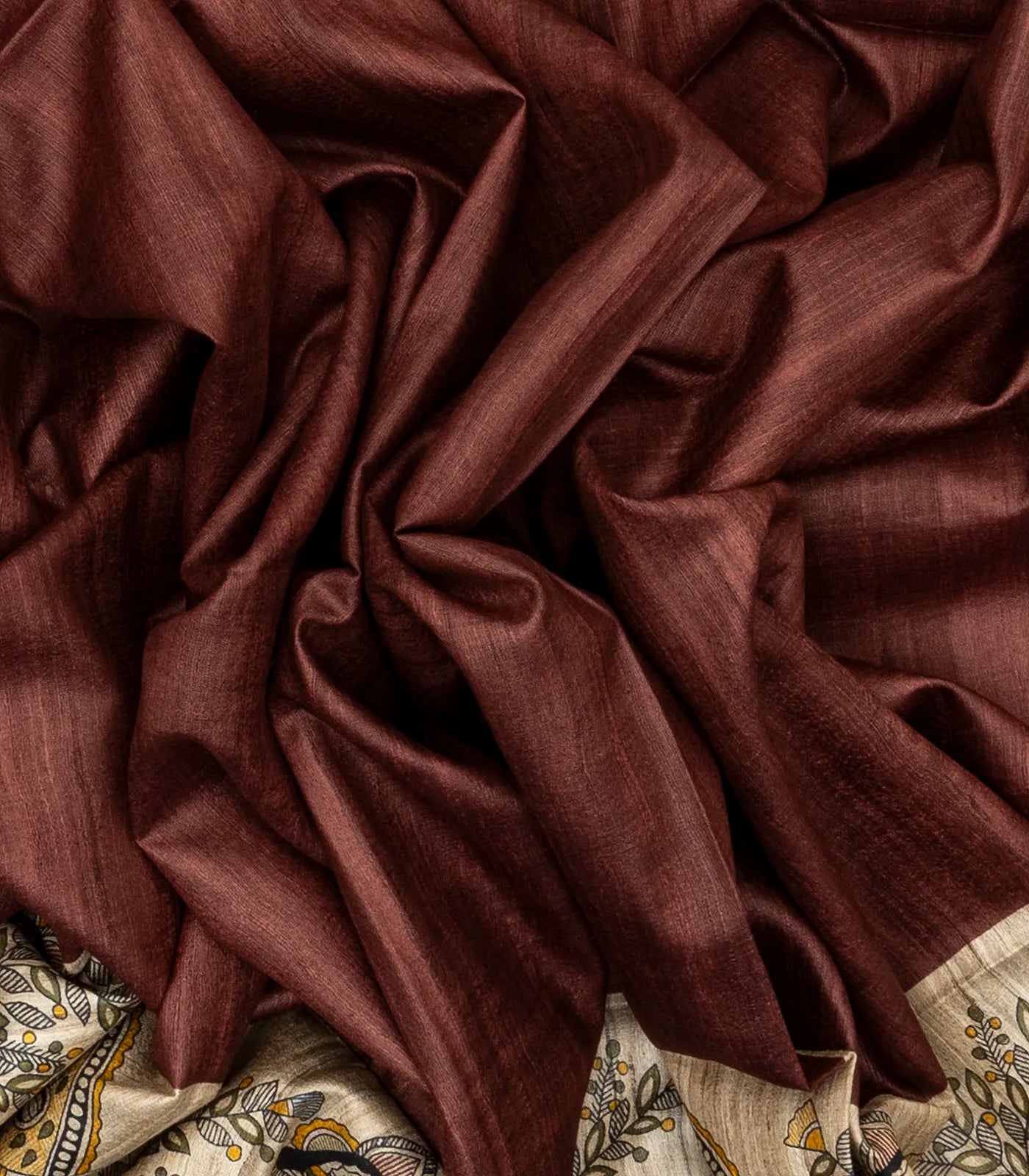 Brown Handloom Tussar Silk Saree With Printed Lord Ram Motifs