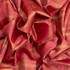 Pink Handloom Kanchipuram Silk Saree With Floral Stripes