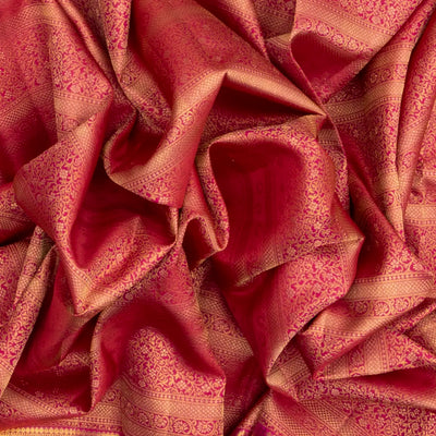 Pink Handloom Kanchipuram Silk Saree With Floral Stripes