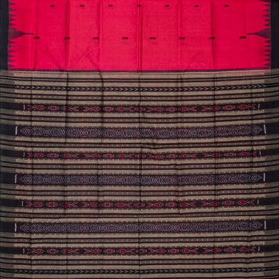 Hot Pink Handloom Orissa Silk Saree With Tie & Dye Motifs In Pallu