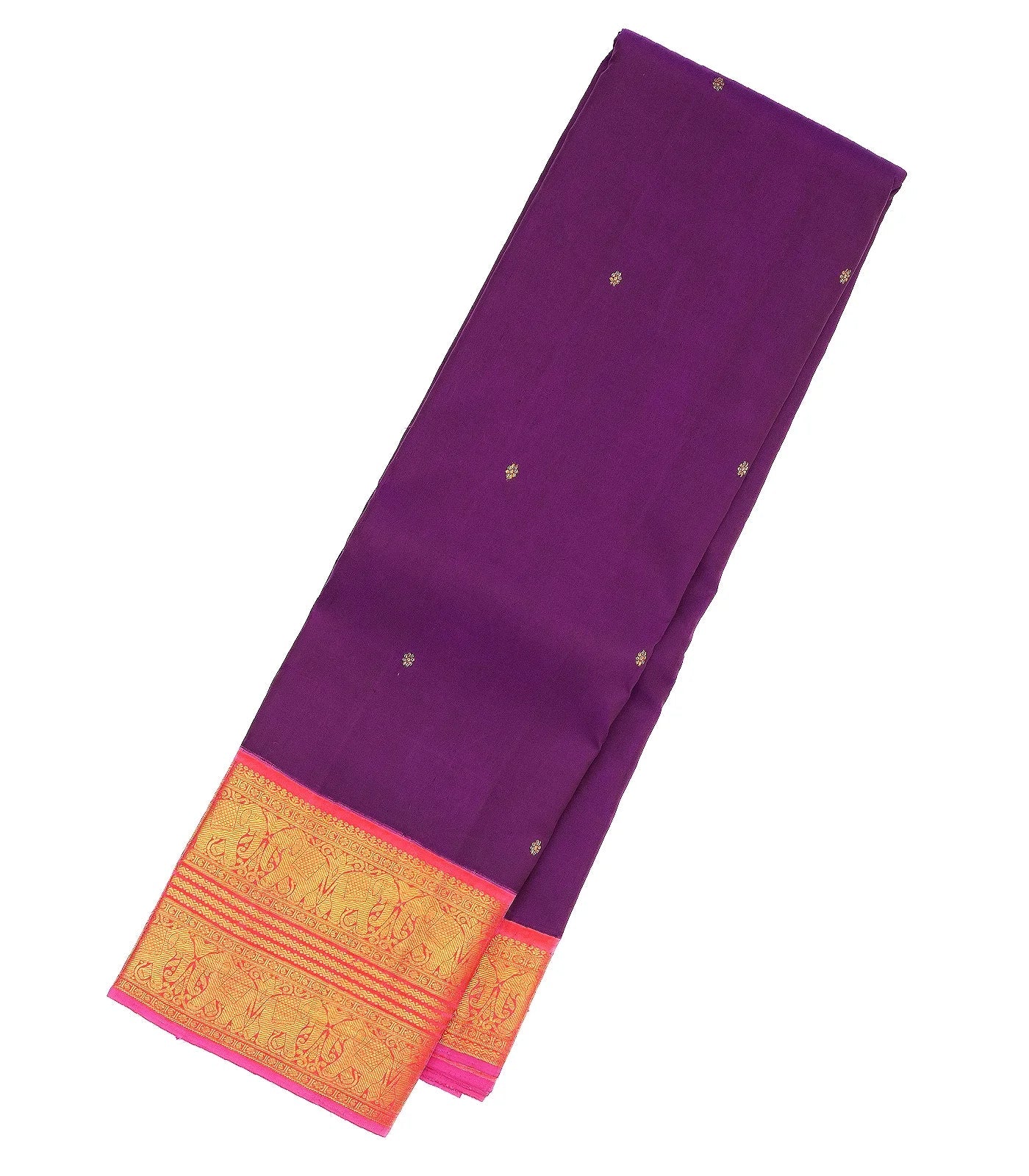 Magenta Handloom Kanchipuram Korvai Silk Saree With Kamalam Buttas