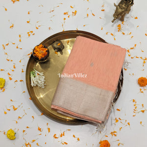 Light Peach Pure Silk Cotton Maheshwari Saree with Zari Border