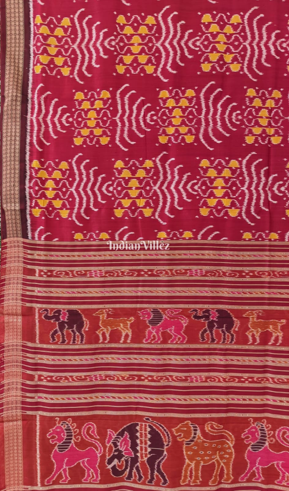 Maroon Odisha Handloom Khandua Silk Saree
