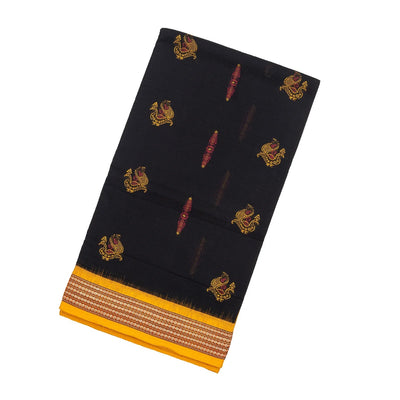 Black Handloom Orissa Cotton Saree With Tie & Dye Pallu