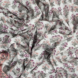 White Woven Jaipur Cotton Saree Printed With Pink Floral Motifs