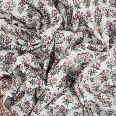 White Woven Jaipur Cotton Saree Printed With Pink Floral Motifs