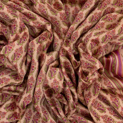 Light Peach Handloom Chanderi Cotton Saree With Printed Floral Motifs