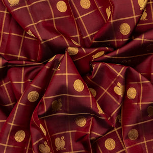Maroon Handloom Kanchipuram Silk Saree With Checks & Buttas