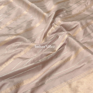 Carley's Rose Gold Designer Banarasi Katan Silk Saree With Small Border