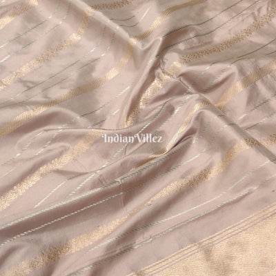 Carley's Rose Gold Designer Banarasi Katan Silk Saree With Small Border