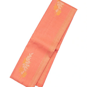 Peach Handloom Kanchipuram Silk Saree With Floral Motifs