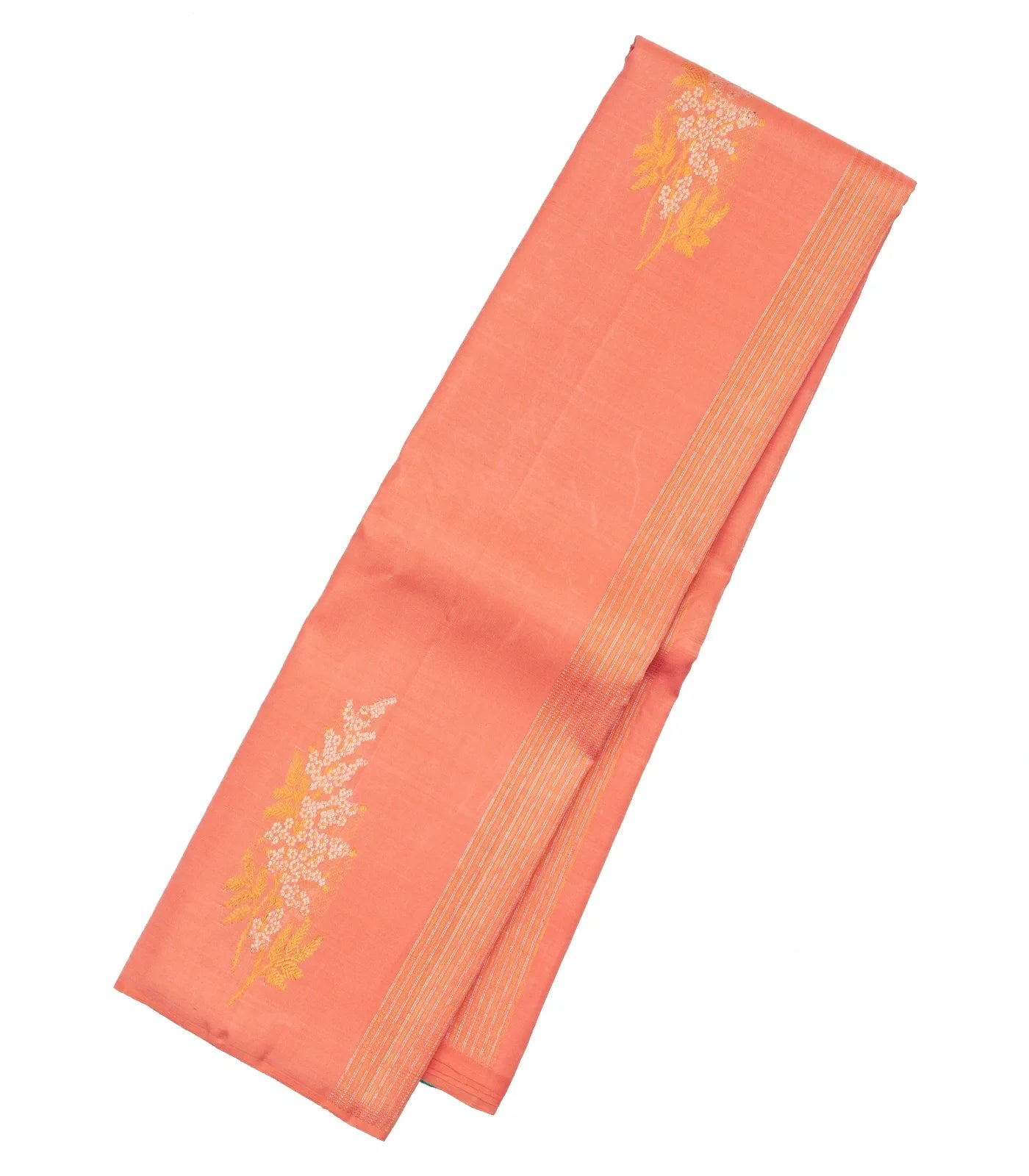 Peach Handloom Kanchipuram Silk Saree With Floral Motifs