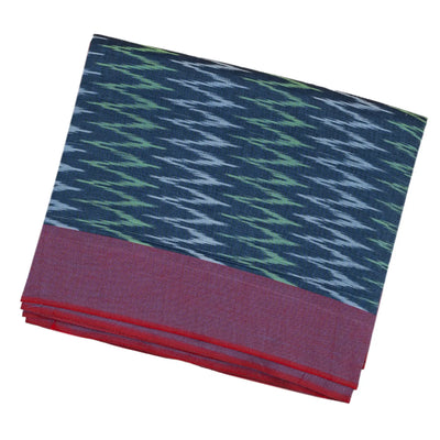 Navy Blue Handwoven Orissa Cotton Saree With Tie & Dye Chevron Motifs