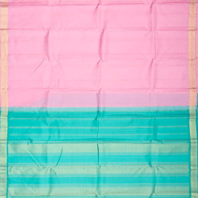 Bubblegum Pink Handloom Kanchipuram Silk Saree With Contrast Pallu