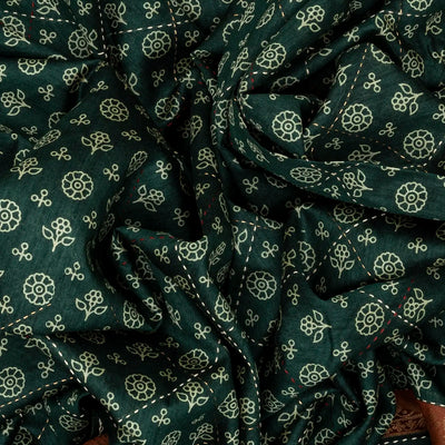 Bottle Green Handloom Tussar Silk Saree Printed With Floral Motifs