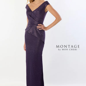 Montage M536 Long Formal Peplum Beaded Evening Dress