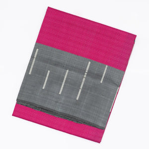 Pink Handloom Soft Silk Saree With Stripes & Contrast Grey Border