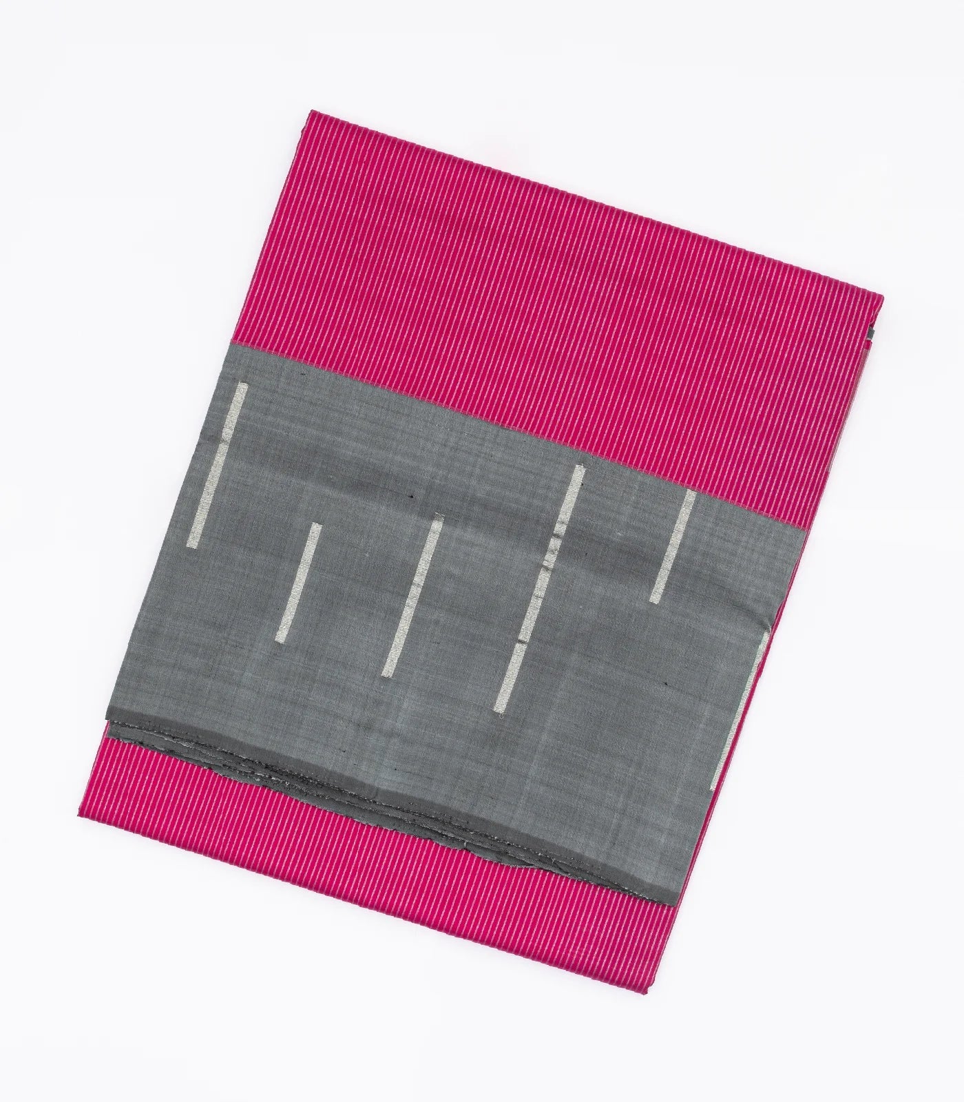 Pink Handloom Soft Silk Saree With Stripes & Contrast Grey Border