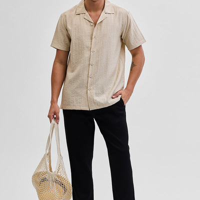 Beige Box Fit Linen Blend Shirt