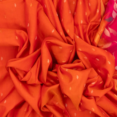 Red Handloom Uppada Silk Saree With Floral Buttas & Pink Pallu