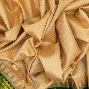 Sandal Handloom Silk Cotton Saree With Checks & Buttas
