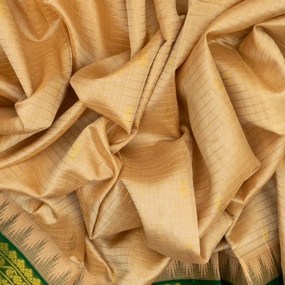 Sandal Handloom Silk Cotton Saree With Checks & Buttas