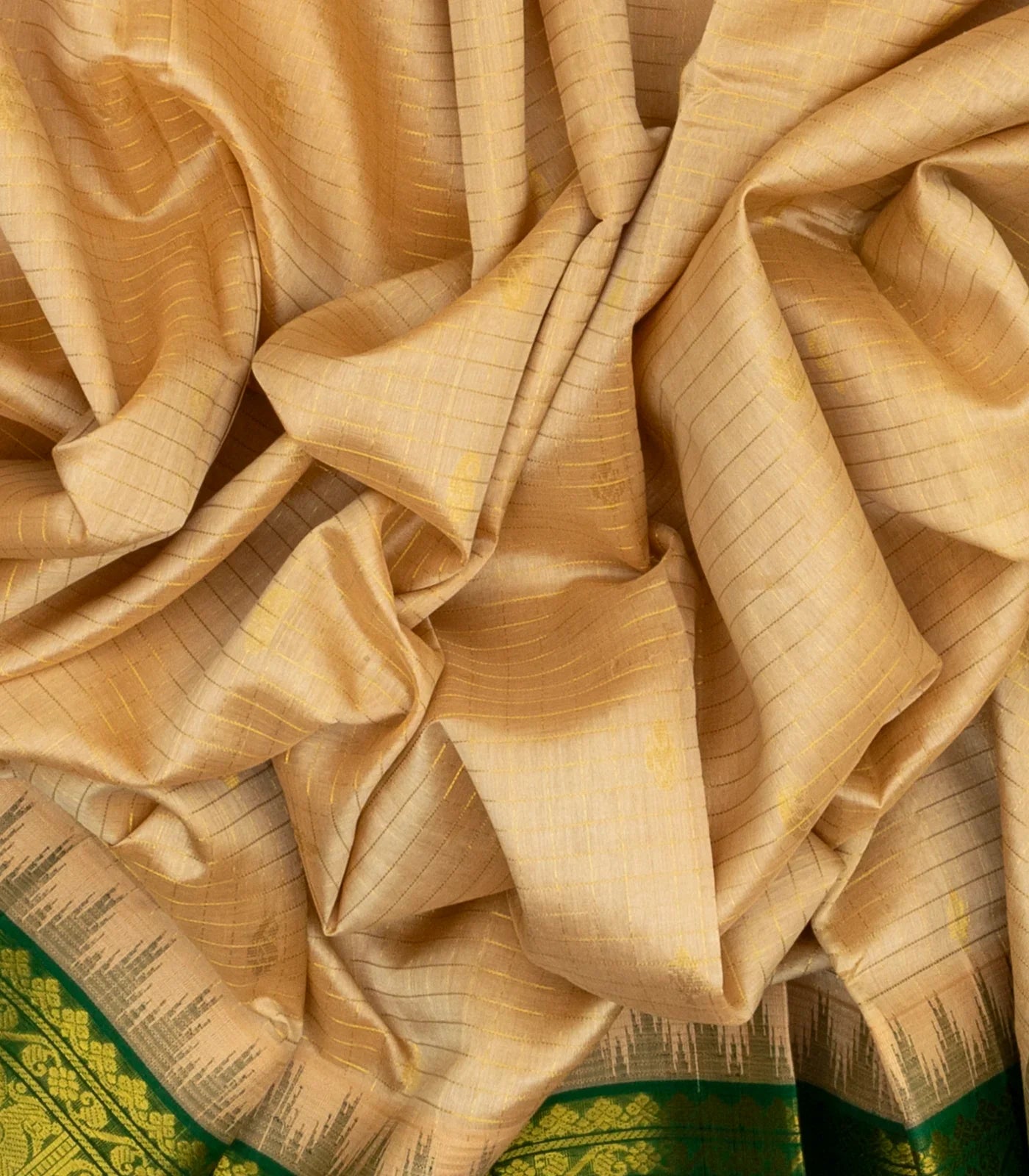 Sandal Handloom Silk Cotton Saree With Checks & Buttas