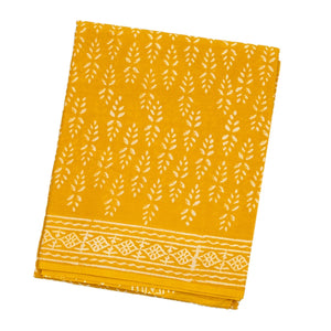 Mustard Woven Jaipur Cotton Saree With White Printed Floral Motifs