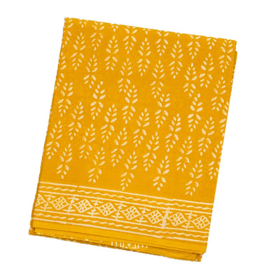 Mustard Woven Jaipur Cotton Saree With White Printed Floral Motifs