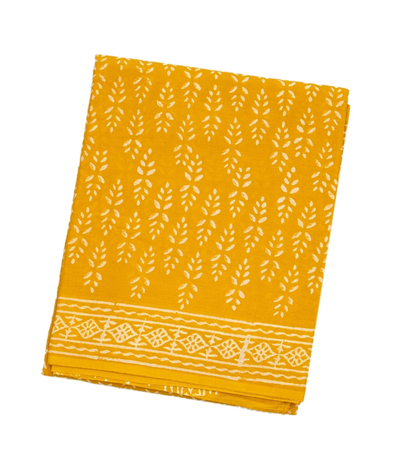 Mustard Woven Jaipur Cotton Saree With White Printed Floral Motifs