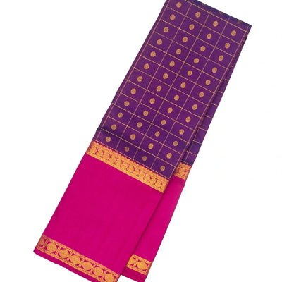 Purple Handloom Kanchipuram Silk Saree With Checks & Buttas
