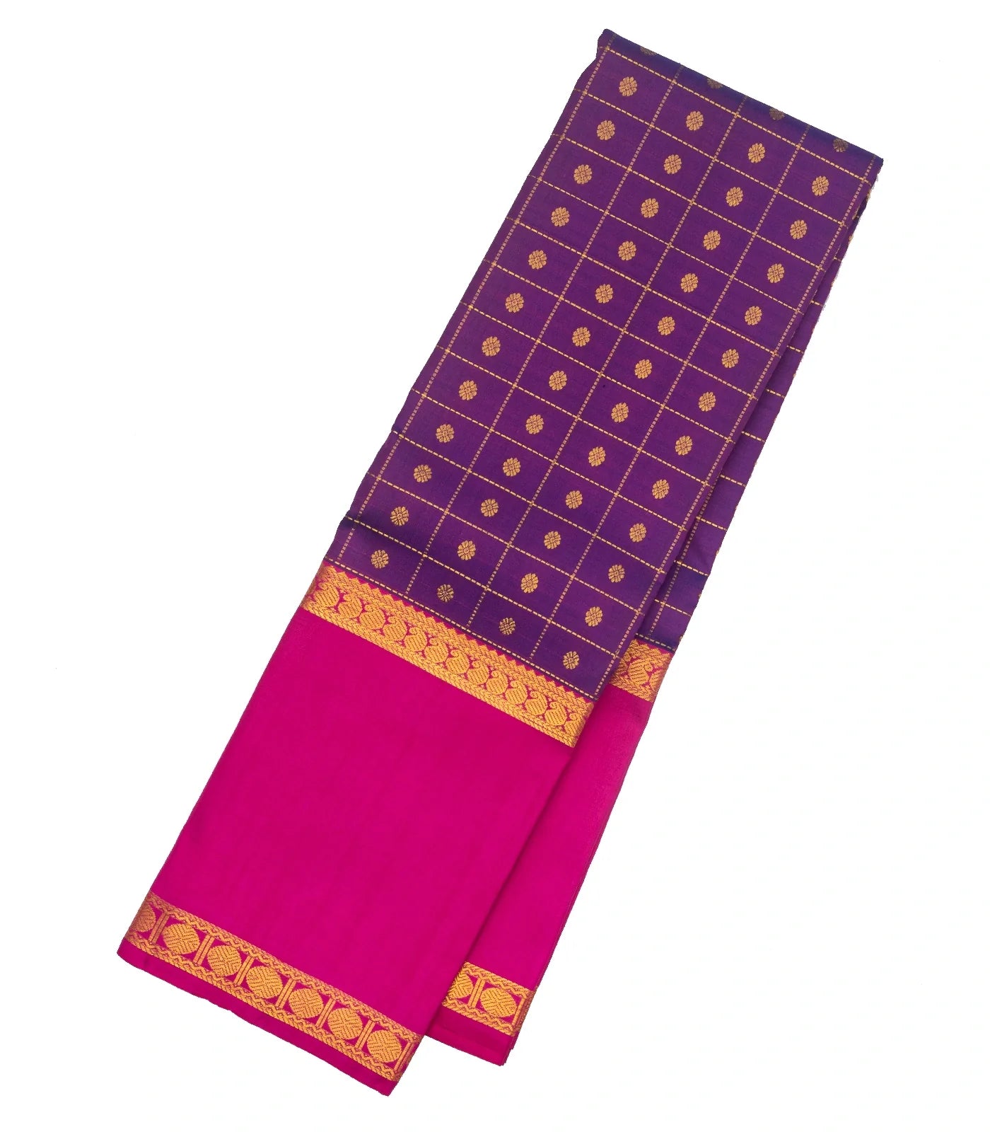 Purple Handloom Kanchipuram Silk Saree With Checks & Buttas
