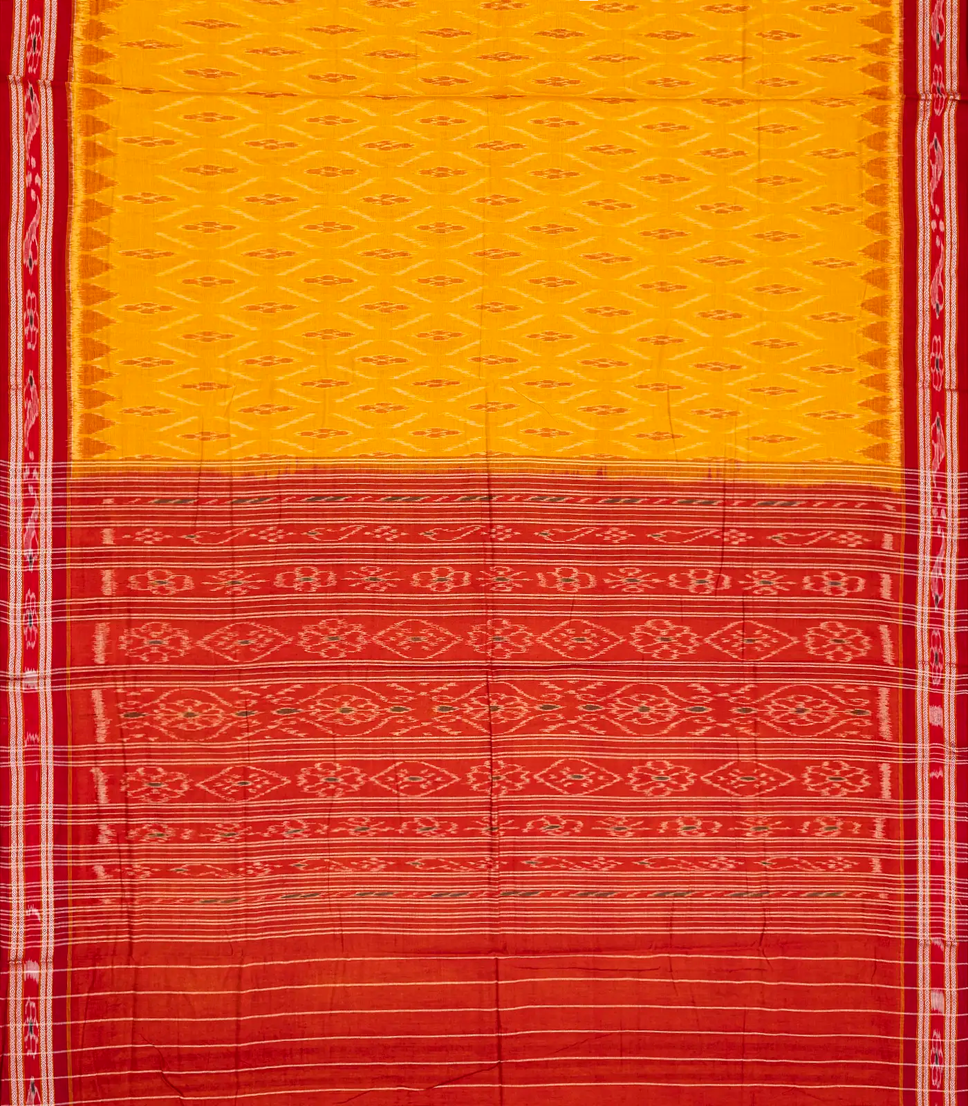 Yellow Orissa Cotton Saree With Tie & Dye Floral Motifs