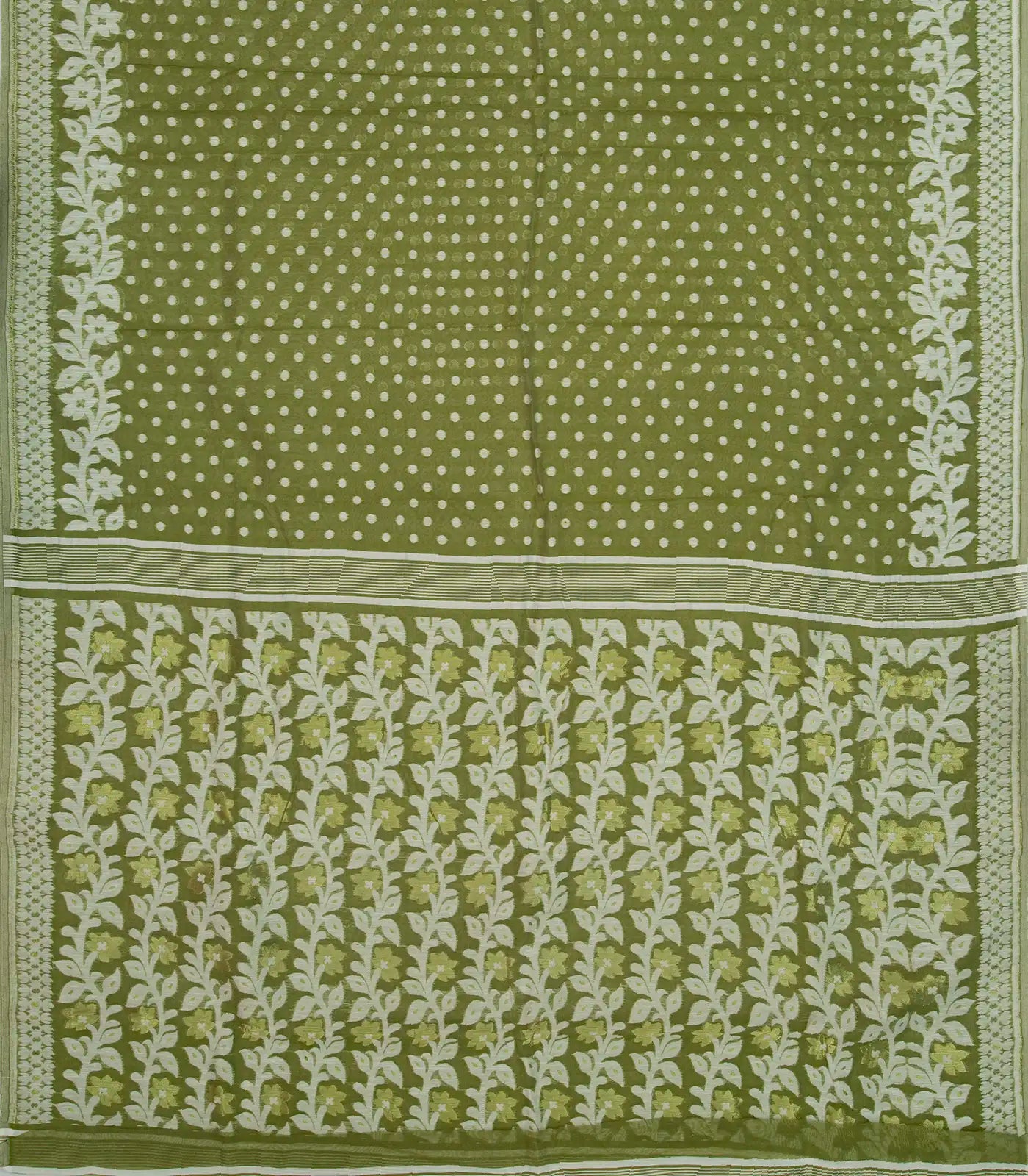 Cardamom Green Bengal Cotton Saree With Coin Motifs