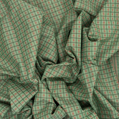 Shadow Green Handloom Kanchi Cotton Saree With Checks & Star Motifs