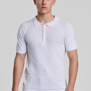 White Zipper Knitted Polo T-Shirt
