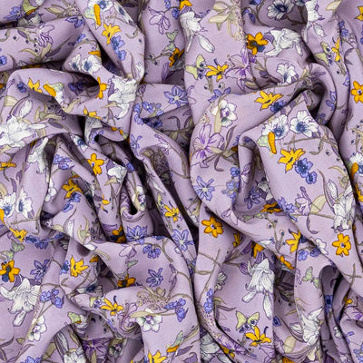 Lavender Woven Digital Printed Crepe Silk Saree With Floral Motifs
