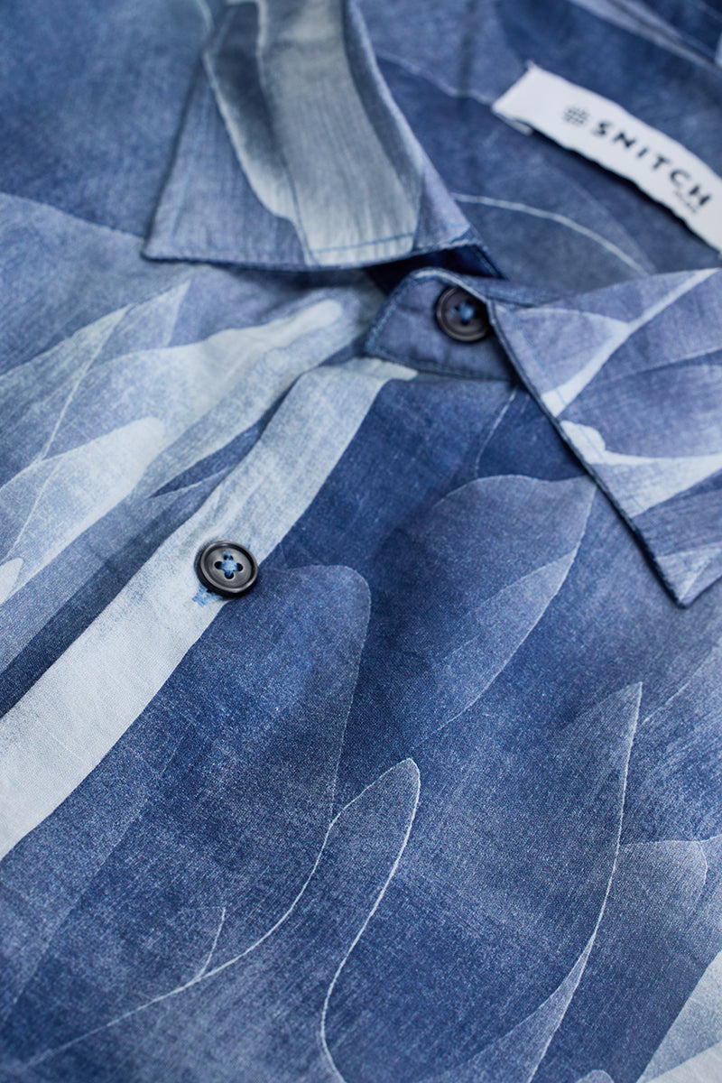 Blue Abstract Regular Fit Shirt