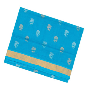 Cyan Handloom Venkatagiri Cotton Saree With Floral Motifs