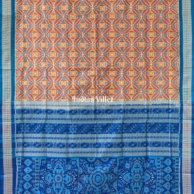 Caramel Brown Pure Sambalpuri Ikat Silk Pastel Saree