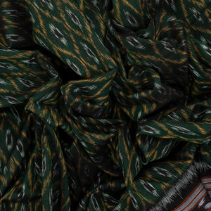 Dark Green Handloom Orissa Cotton Saree With Tie & Dye Jaal Motifs