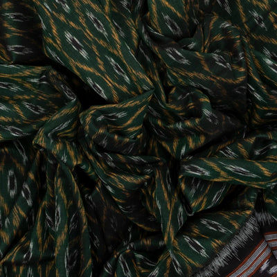 Dark Green Handloom Orissa Cotton Saree With Tie & Dye Jaal Motifs